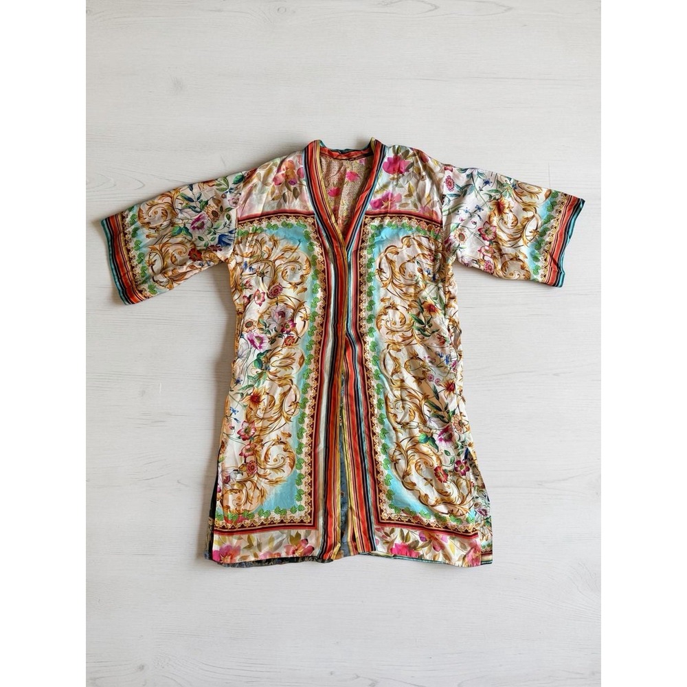 Johnny Was Reversible Silk Kimono Robe Floral Paisley Patchwork Duster XL Multi - Picture 13 of 16